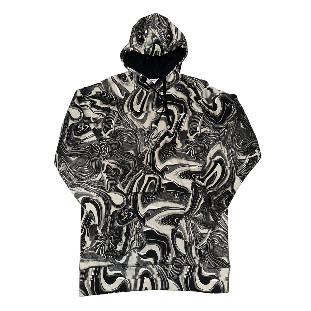 Gymshark Hoodie Mens‎ Medium Black White Marble Swirl Graphic Fleece Pullover